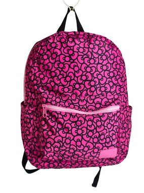 Hello Kitty Backpack Pink Black Pattern School Front Pocket Adjust Strap Sanrio